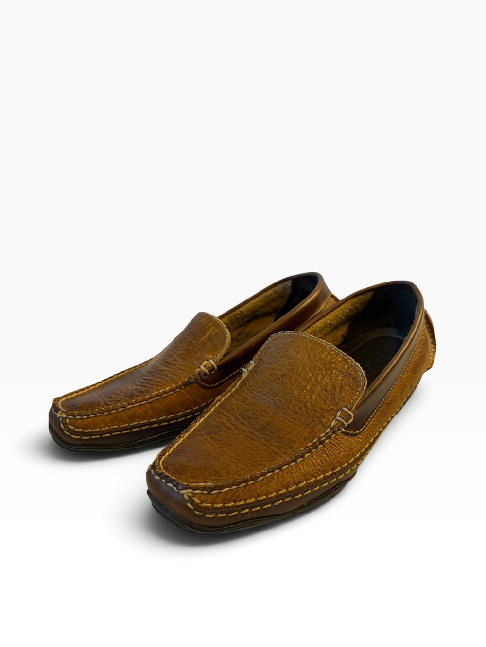 L.L.Bean Mens Leather Loafers Size 8 Brown Moc Toe Slip On Driving Shoes